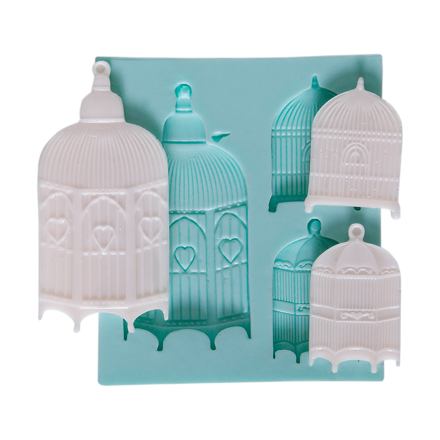 uclu-kus-kafesi-seklinde-silikon-polyester-kalibi-kk-1192 Üçlü kuş kafesi silikon kalıp