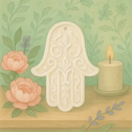 Geleneksel motiflerle bezeli Hamsa (Fatma Ana Eli) figürlü etnik ve dini silikon kalıp modeli.