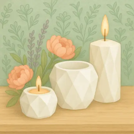 Modern dekorasyon için birbiriyle uyumlu geometrik saksı, tealight mumluk ve silindir mum silikon kalıp setleri.