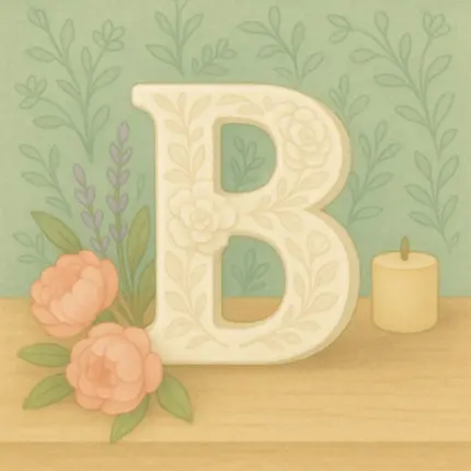 Üzerinde zarif çiçek desenleri bulunan büyük B harfi figürlü dekoratif harf ve sayı temalı silikon kalıp modeli.
