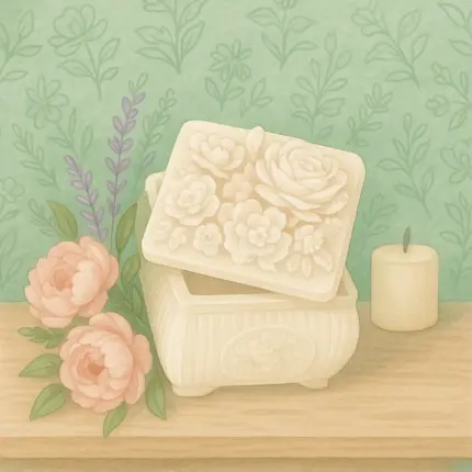 Çiçek kabartmalı kapaklı kutu ve dekoratif hobi objeleri için silikon kalıp modeli.