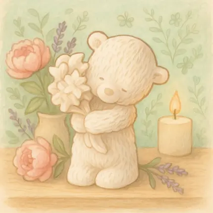 Elinde çiçek tutan sevimli ayıcık figürlü hobi ve dekorasyon amaçlı silikon kalıp modeli.