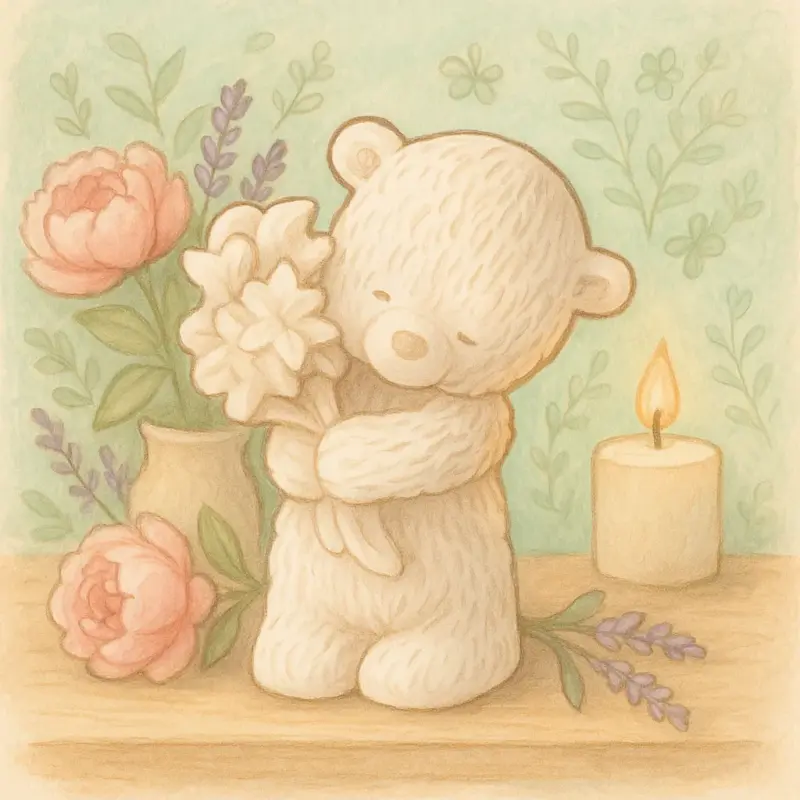 Elinde çiçek tutan sevimli ayıcık figürlü hobi ve dekorasyon amaçlı silikon kalıp modeli.