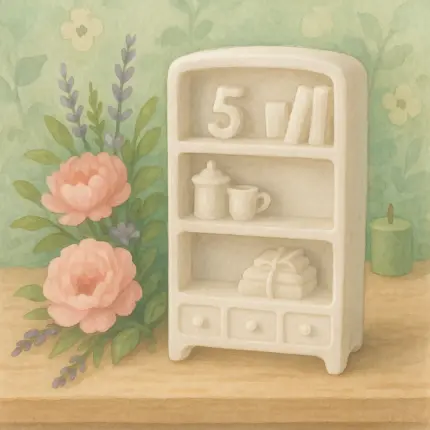 Minyatür üç katlı kitaplık ve ev aksesuarları figürlü mobilya temalı silikon kalıp modeli.