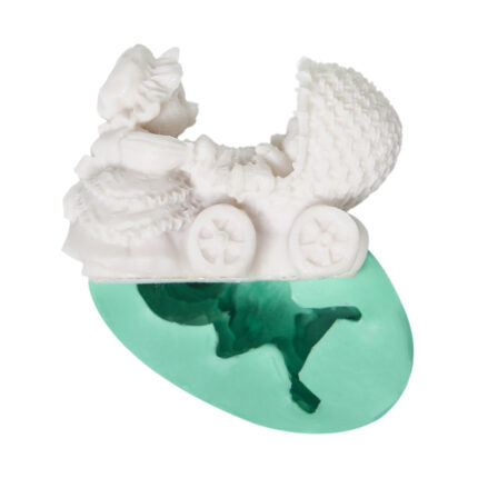 Anne ayı ve bebeği silikon kalıbı: Bebek arabası ve figürlü model, sabun yapımı için ideal.