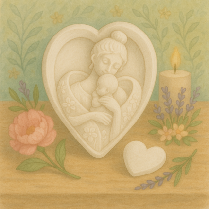 Anneler Günü için kalp içerisinde anne bebek figürlü dekoratif silikon kalıp modeli.