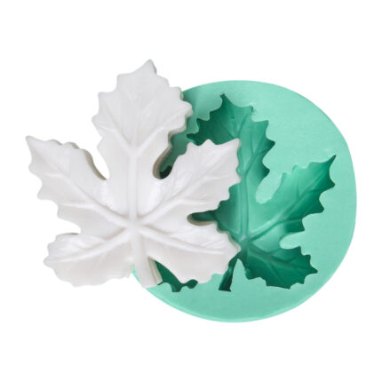 Asma yaprağı desenli silikon kalıbı ve kalıptan çıkmış beyaz yaprak. Üzüm asması yaprağı kalıbı.