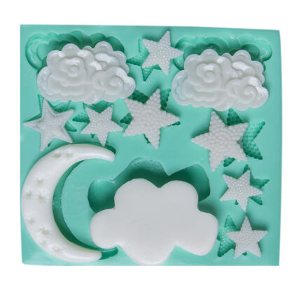 Ay, bulut, yıldız silikon kalıbı: Gece temalı sabun, mum, takı, dekoratif obje ve hediye yapımı için ideal.