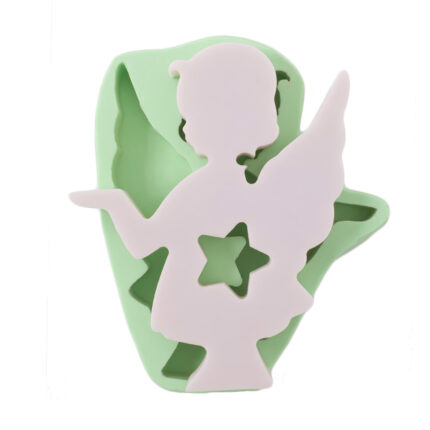 Ayakta duran yıldız detaylı kız biblo silikon kalıp: Kız çocuk figürü ve yıldız detayı olan yeşil silikon kalıp.