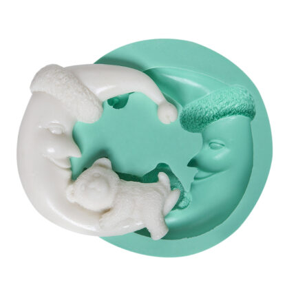 Ayda uyuyan ayıcık silikon kalıbı: bebek odası dekorasyonu veya sabun yapımı için ideal. Şirin tasarım.