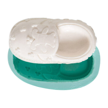 Ayıcıklı bebek ayakkabısı silikon kalıbı. Peluş detaylı çocuk ayakkabısı modeli yapımı için ideal.