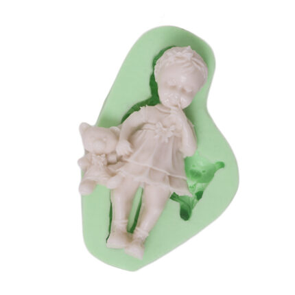 Ayıcıklı kız çocuğu silikon kalıp modeli, çocuk odası süsü için ideal. 3D kız çocuğu figürü kalıbı.