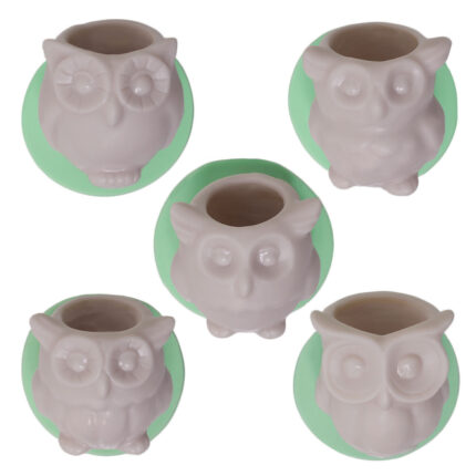 Baykuş küçük saksı 5'li set silikon kalıbı. Baykuş temalı saksı seti.
