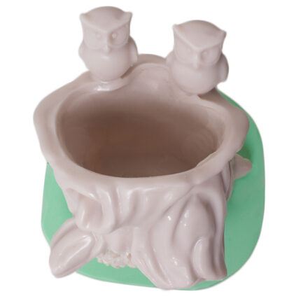 Baykuşlu ağaç gövdesi saksı silikon kalıbı: İki sevimli baykuş figürlü, orman temalı saksı kalıbı.
