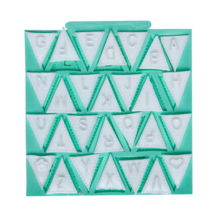 Bayrak şeklinde harf kalıbı: Alfabe kokulu taş, reçine, sabun kalıbı. Kurdelya Nostaljik Bayrak Harfler Figürlü Silikon Kalıp.