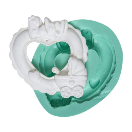 Bebek arabalı çerçeve silikon kalıbı: bebek temalı mum, alçı, sabun ve epoksi dökümü için ideal.