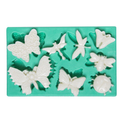 Bahçe temalı dekorasyon için boy boy kelebek silikon kalıbı: kelebek, yusufçuk ve uğur böceği figürleri.