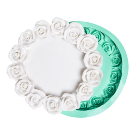 Gül süslemeli büyük çerçeve kalıbı: Çiçekli çerçeve reçine süs veya sabun yapımı için ideal silikon kalıp.