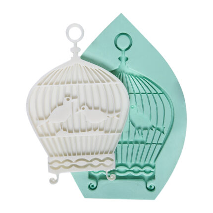 Büyük kuş kafesi silikon kalıbı ve örneği. Kafesteki kuşlar dekoratif obje kalıbı.