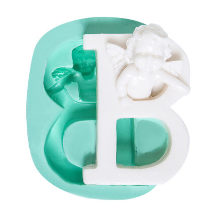 Büyük melekli harf B silikon kalıbı, kişiye özel süs yapımı için ideal. Melek figürlü B harfi kalıbı.