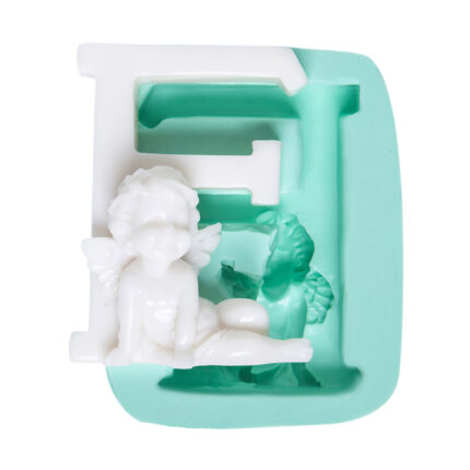 Büyük melekli harf F silikon kalıbı. Kişiselleştirilmiş süs yapımı için ideal.