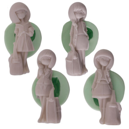 Çantalı havalı kızlar silikon kalıp: Moda temalı koleksiyon için şık kız figürleri.