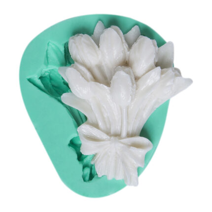 Kurdelya Naturel Çiçek Demeti Desenli Silikon Kalıp: Bahar Çiçekleri Buket Süsü yapımı için ideal.