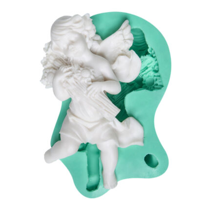 Çiçek tutan melek desenli silikon kalıbı. Buket tutan reçine süs yapımı için ideal.