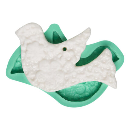 Çiçek detaylı güvercin desenli silikon kalıbı. Barış ve sevgi temalı dekorasyon için çiçekli kuş reçine süs.