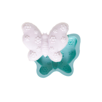 Çiçekli kelebek orta boy silikon kalıbı ve kalıptan çıkmış çiçekli kelebek figürü.