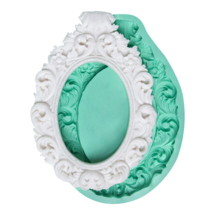 Çiçekli varaklı çerçeve desenli silikon kalıbı ve beyaz reçine çerçeve. Dekoratif çerçeve sabun kalıbı yapımına uygun.