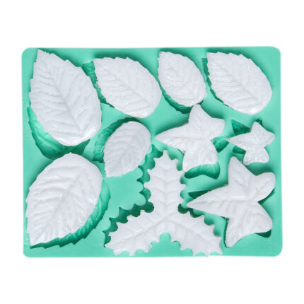 Yaprak koleksiyonu kalıbı: Çoklu yaprak desenli silikon döküm kalıbı, botanik temalı süsler için.