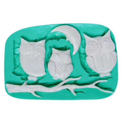 Dalda üç baykuş silikon kalıbı: orman temalı süs, sabun ve takı yapımı için ideal.