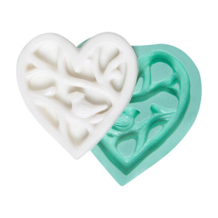 Kalp üstünde kuşlu ağaç kalıbı: Dallı kalp biblo yapımı için silikon kalıp modeli.