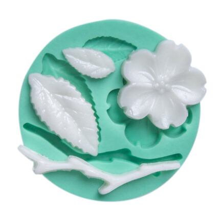 Botanik dallı yapraklı çiçek silikon kalıbı: doğal bitki motifli reçine süs yapımı için ideal.