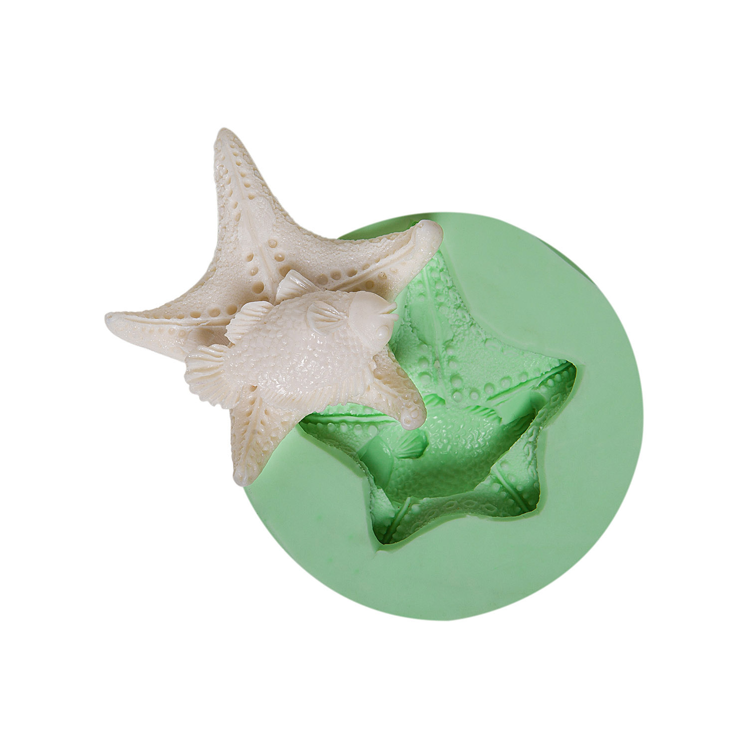 deniz-yildizi-ustunde-balik-seklinde-silikon-polyester-kalibi-kk-1373.jpg Deniz yıldızı üstünde balık silikon kalıbı ve kalıptan çıkmış obje. Deniz temalı sabun veya dekoratif obje yapımı için ideal.