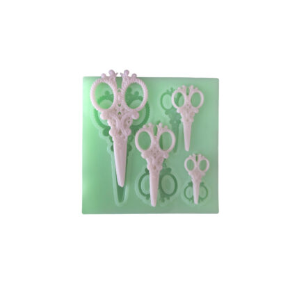 Kurdelya dekoratif dört boy minik makas silikon kalıp. Terzi temalı süs için ideal.