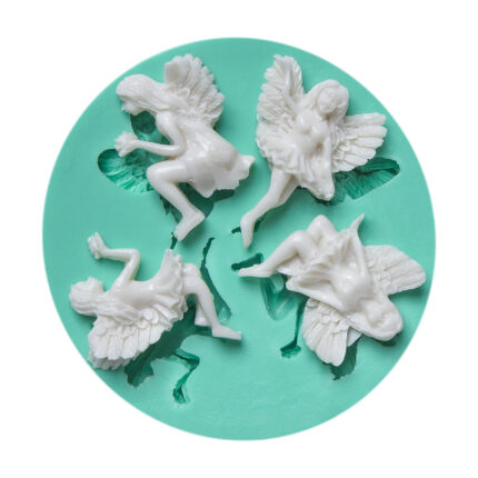 Kurdelya dekoratif dörtlü melek desenli silikon kalıp modeli. Manevi hediye reçine süs yapımı için ideal.