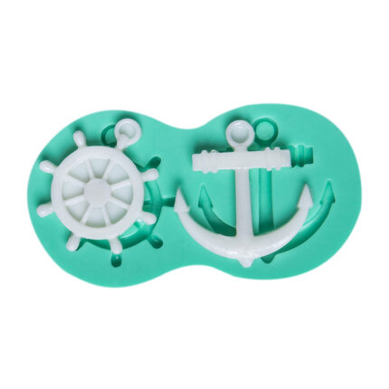Denizci temalı silikon kalıp: Gemi dümeni ve çapa modeli. Marina temalı ev süsü için ideal.