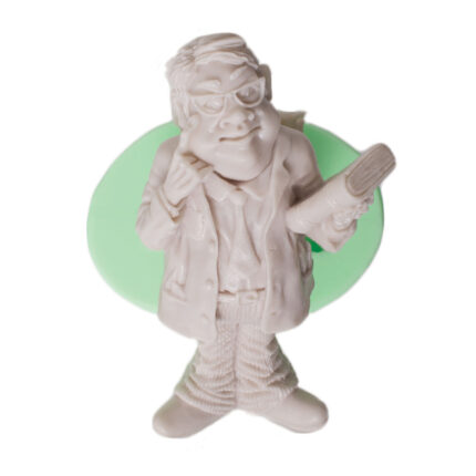 Erkek öğretmen figürü silikon kalıp: Gözlüklü, kitaplı, ceketli eğitimci heykeli.