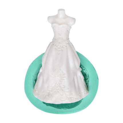 Gelinlik silikon kalıp: Zarif gelinlik detaylı silikon kalıp modeli (KK-0034) ile düğün temalı hediyeler yapımı.