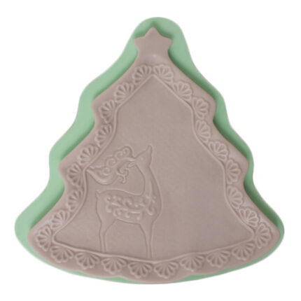 Geyikli noel ağacı tabağı silikon kalıp: Yılbaşı temalı, geyik figürlü 3D silikon kalıp.