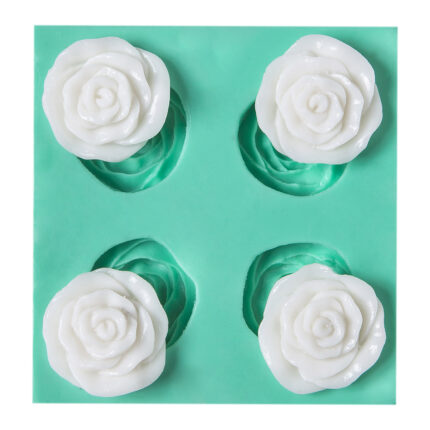 Dörtlü gül çiçeği kalıbı: Romantik gül figürlü silikon kalıp modeli, çiçek temalı dekorasyon için.
