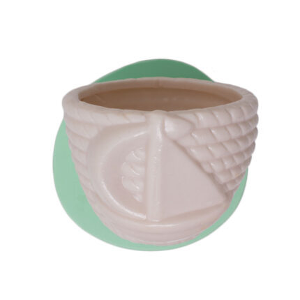 Halat sarılı yelken detaylı saksı silikon kalıbı ile yapılmış, deniz temalı krem rengi saksı.