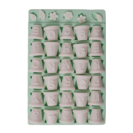 Harfli saksı ve çiçekleri silikon kalıp: Alfabeli dekorasyon için 3D saksı figürlü kalıp.
