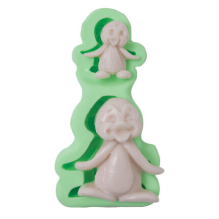 Kurdelya sevimli iki boy penguen silikon kalıbı. Kış hayvanları koleksiyonu için uygun, RTV2 silikon kalıp.