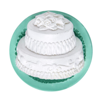 Kurdelya detaylı iki katlı pasta silikon kalıp modeli. Pasta süsleme için ideal.