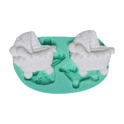 İkiz bebek arabası desenli silikon kalıbı. İkiz bebek hatırası yapımı için ideal, kokulu taş veya sabun yapımına uygun.