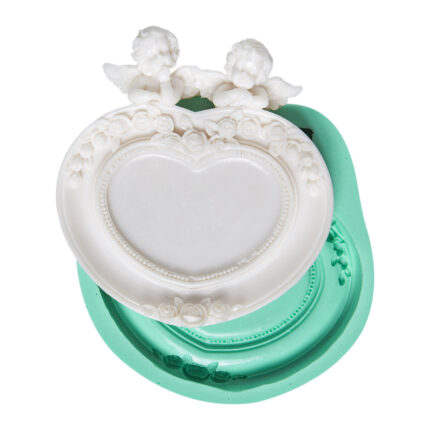 Çift melek çerçeve biblo yapımı için silikon kalıp modeli. Melek ikilisi çerçeve kalıbı.