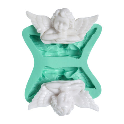 Çift melek figürlü biblo kalıbı: İkili melek reçine masa süsü yapımı için silikon kalıp.